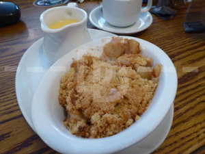 Apple crumble for dessert at The Hartland Quay Hotel, Hartland