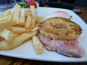 Gammon steak and chips for lunch at The Hartland Quay Hotel, Hartland