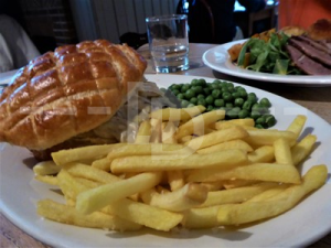 Chicken pie for Sunday lunch at The Drewe Arms, Broadhembury