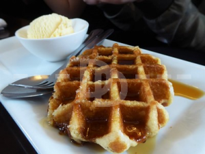 Waffles for dessert in The Black Dog Inn, Crediton