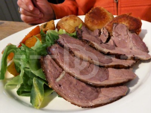 Roast lamb for Sunday lunch at The Drewe Arms, Broadhembury