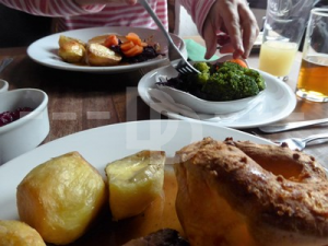 Roast turkey for Sunday lunch in The Sidmouth Arms, Upottery