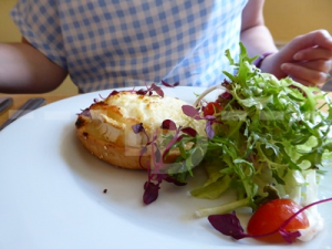 Goats cheese for starter at The Poltimore Inn, North Molton