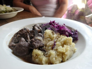 Venison and mash for main course at The Grampus Inn, Lee Bay