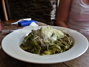 Black bean pasta with courgette for main course at The Grampus Inn, Lee Bay