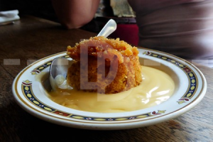 Sticky sponge for dessert course at The Grampus Inn, Lee Bay